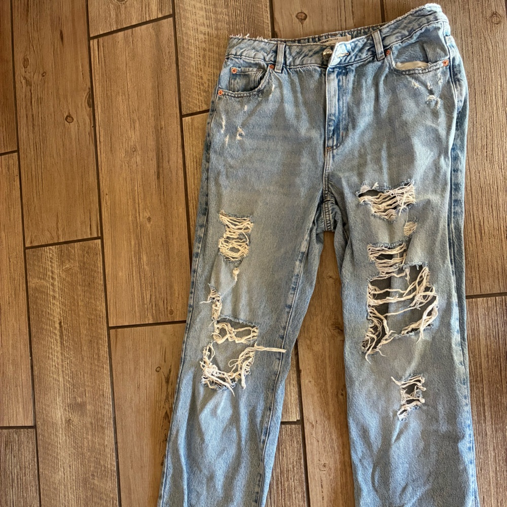 Garage Light Blue Distressed Straight Leg Jeans